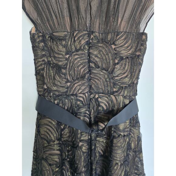 Tadashi Shoji Black Gold Lace Cocktail Dress Sz 8 Elegant Party - Picture 3 of 3